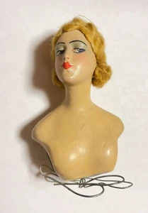 Antiguo busto tocador rubio fresa grande c1920 cera sobre tiza - Imagen 1 de 9