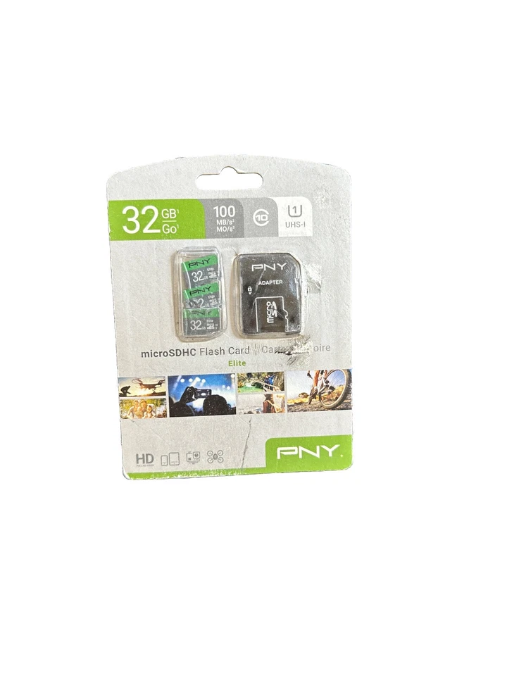PNY 32GB Elite UHS-I Tarjeta de Memoria MicroSDHC con Adaptador Paquete de 3 Nuevo Foto 1 de 2