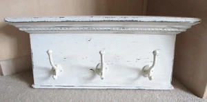 Vintage-Style Wooden 24" WALL SHELF w/ HOOKS White Painted Coat Rack Hanger - Picture 1 of 4
