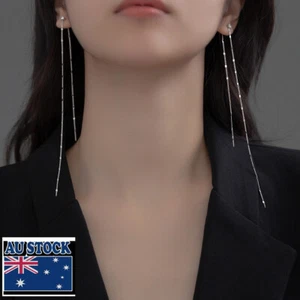 Woman s925 Sterling Silver Simulated Diamond Tassel Starry Earring Stud Dangle - Picture 1 of 5