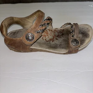 Aetrex Jillian Sandals Braided Quarter Strap Black Leather Black Brown 8 Cork 38 - Picture 1 of 7