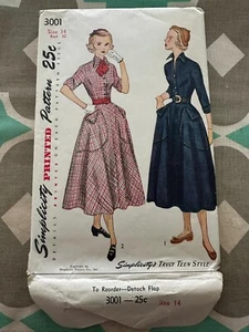 SIMPLICITY 1950 FALDA COMPLETA BOLSILLO GRANDE VESTIDO PATRÓN 3001 VINTAGE TALLA 14 32 BUSTO - Imagen 1 de 2