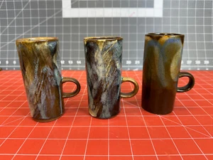 Vtg Set of 3 Caffe Dvita Colorful Drip Glaze Art POTTERY Expresso Mugs 2 x 5 in - Picture 1 of 8