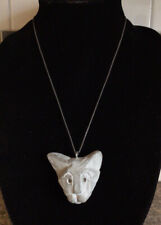 Vintage C. R. DeBoer Stone Cat Pendant Necklace Gray Signed