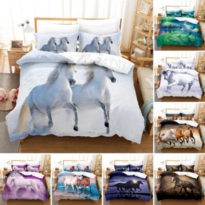 Galloping Horse Bedding Set 2/3 PCS Quilt Duvet Cover Dorm Single Double King - Picture 1 of 32