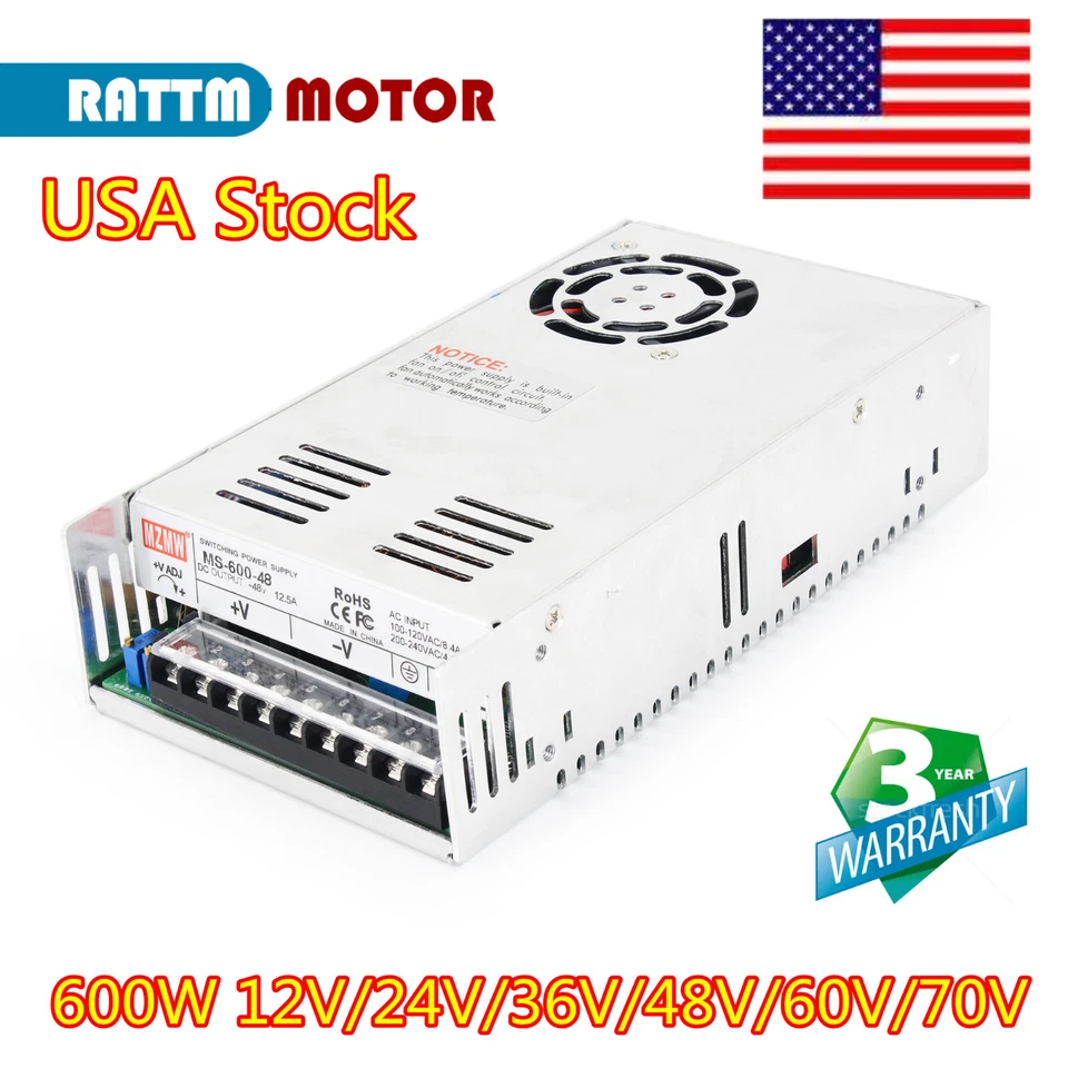 【EE. UU.】 12V 36V 48V 60V DC Fuente de alimentación PSU 600W 72V para LED/CCTV/CNC/Servomotor Foto 1 de 4