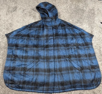 Coach Cape Womens XS Small Blue Blackwatch Plaid Hooded Wool Alpaca Leather Trim - Image 1 of 4
