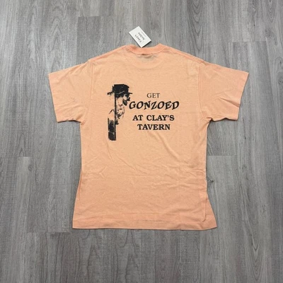 Vintage Get Gonzoed at Clay's Tavern Shirt Men's XL Orange 80s Single Stitch USA - Image 1 of 4