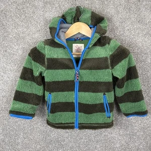 Mini Boden Green Brown Striped Sherpa Preppy Jacket Coat Boys Size 5/6 - Picture 1 of 7