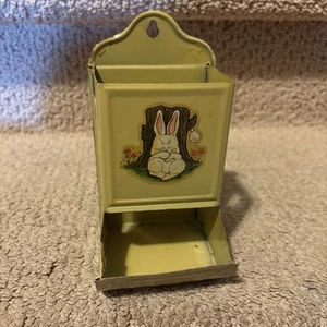 Vintage Wall Hanging Bunny Rabbit Match Holder Farm/Country Decor Tin - Picture 1 of 4
