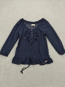 Blusa campesina floral bordada transparente Hollister Top para mujer XS manga 3/4 - Imagen 1 de 11