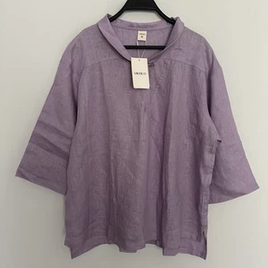 New Lintico XL Katie 100% LINEN Shawl V Neck Half Sleeve Top Lavender Purple - Picture 1 of 8