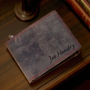 Handgefertigte Geldbörse aus genarbtem Leder mit Doppelfaltung und Reißverschluss bestes Geschenk für ihn - Bild 1 von 6