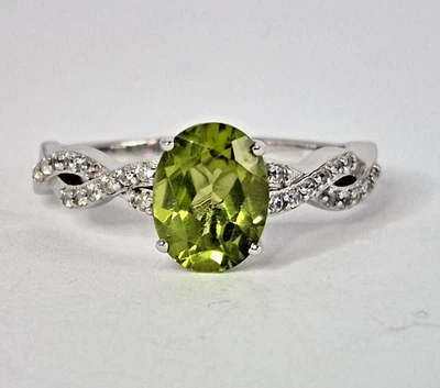 Peridot & White Zircon Twisted Rope Ring Size 8 in Rhodium Over Sterling Silver - Image 1 of 4