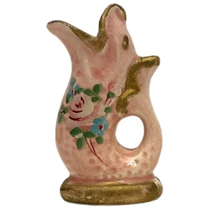 Vintage Miniatur Mini Gluggle Fisch Karaffe Krug mit handbemalten Blumen - Bild 1 von 6