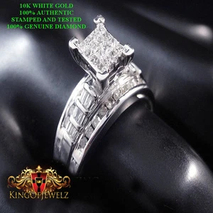 LADIES WOMEN 10K WHITE GOLD GENUINE DIAMOND ENGAGEMENT WEDDING BRIDAL RING BAND - Picture 1 of 12