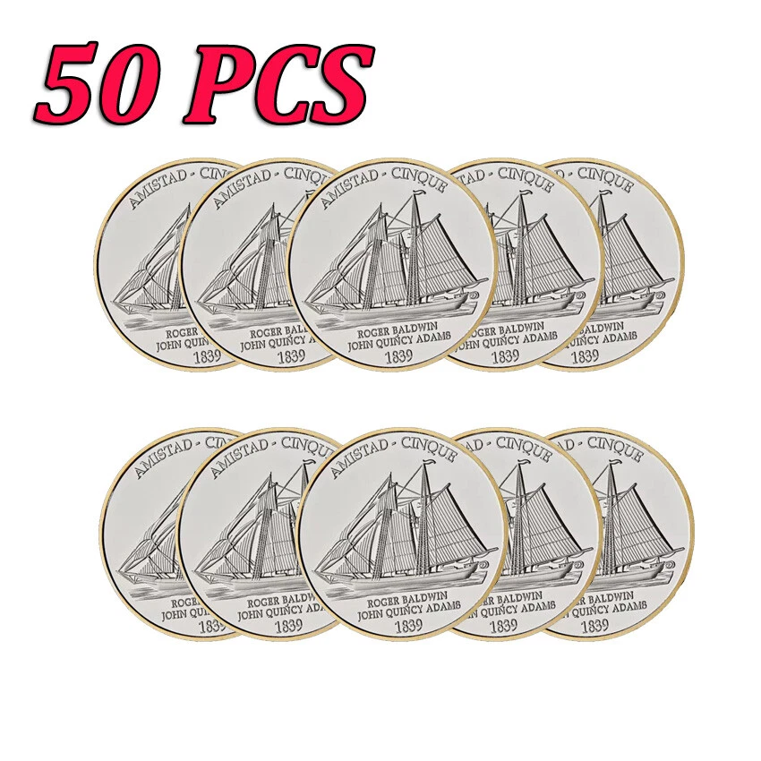 50PCS Commemorative USA Challenge Coin Gold &Silver 1839 Civil War Boat Amistad - Image 1 of 4
