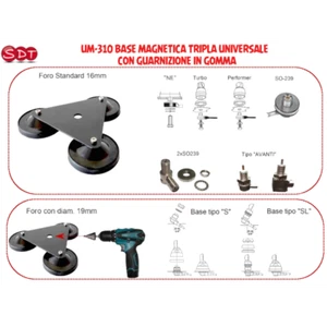 UM-310 BASE MAGNETICA TRIPLA UNIVERSALE CON GUARNIZIONE IN GOMMA - Zdjęcie 1 z 5