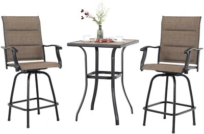 3 Piece Bar Set Outdoor Patio Table Chair Set Swivel Counter Height Barstool - Image 1 of 4