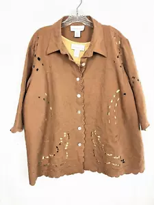Blusa para mujer Susan Graver 2X marrón mezcla de lino recortada y camiseta sin mangas amarilla - Imagen 1 de 21