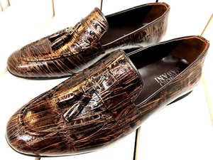GIORGIO GABANI ZAPATILLAS MARRÓN ANTIGUO MOCASÍN MOCASINES CALB ZAPATOS DE CUERO HOMBRE 42 - Imagen 1 de 6