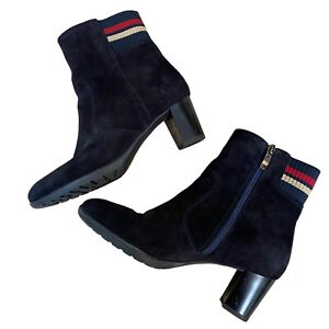 Ara Olisia Suede High Ankle Booties Womens Size 7 Navy Striped