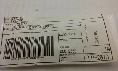 DIGI-KEY P372-ND LED AMBER LAMP 5mm ROUND/DOMED TOP (LN41YPH) PACKAGE OF 10 NIB - Image 1 of 4