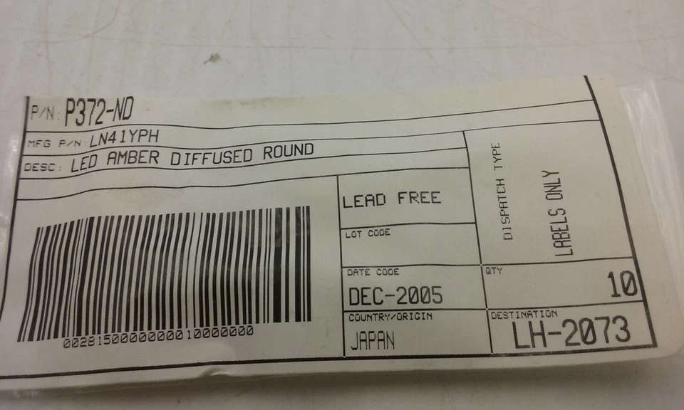 DIGI-KEY P372-ND LED AMBER LAMP 5mm ROUND/DOMED TOP (LN41YPH) PACKAGE OF 10 NIB - Image 1 of 4