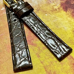 Correa de reloj marrón Tourneau Swiss rara 15 mm extremos cocodrilo genuino vintage nueva de Lote Antiguo - Imagen 1 de 5