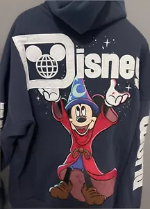 2025 Walt Disney World Sorcerer Mickey Mouse Large Navy Zip Hoodie Sweatshirt - Picture 1 of 4