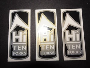 3 PEGATINAS/CALCOMANÍAS/HI 10 HORQUILLAS AUTÉNTICAS DE LOTE ANTIGUO RALEIGH HI TEN - Imagen 1 de 3