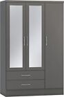 Nevada 3 Door 2 Drawer Mirrored Wardrobe Grey 3d Effect With Hanging Rail