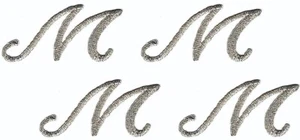 4 Silver Script M Iron On Patches Embroidered Metallic Letter Monogram (1 1/8") - Picture 1 of 2