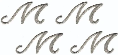 4 Silver Script M Iron On Patches Embroidered Metallic Letter Monogram (1 1/8") - Image 1 of 2