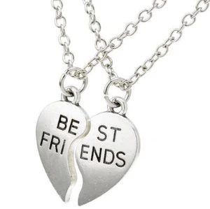 NUOVO BEST FRIEND Cuore Tono Argento 2 Ciondoli Collana BFF Puzzle Amicizia - Foto 1 di 3