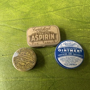 Vintage Empty Tins Rawleighs Medicated Ointment Certified Aspirin Kondon Mfg - Picture 1 of 5