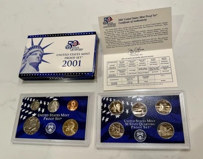 US Mint 2001 S Proof 10 Coin Set with State Quarters OGP BOX + COA San Francisco - Image 1 of 4