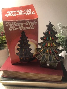 Vintage Tiffany-Stil Glo Kerze Teelichthalter Weihnachtsbaum mit Kerze - Bild 1 von 5