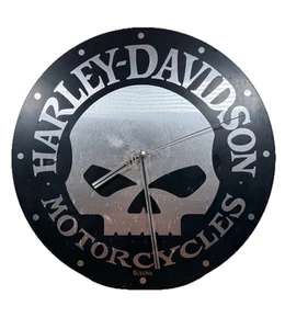 Vintage 2006 Harley Davidson Bulova Silver Skull Wall Clock - 30cm - Picture 1 of 5