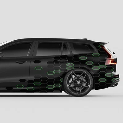 Waben Aufkleber 2er Set je 200x60cm Auto Motorrad Dekor KX083-04 Schwarz Grün - Bild 1 von 4