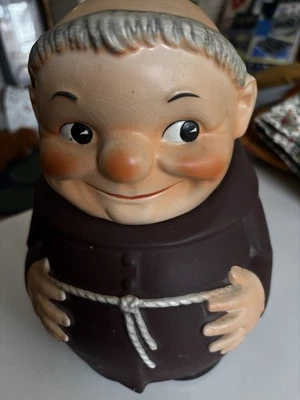 Vintage Goebel cookie jar with brown robe and toes showing Friar Tuck Monk - Image 1 of 4