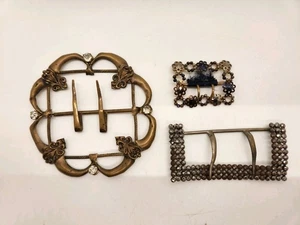 Konvolut drei antike/vintage Gürtel/Schuhschnallen Strass und dünnes Messing - Bild 1 von 23