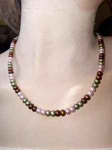 HONORA 925 6.5mm pink,green, bronze PEARL, NECKLACE 18" - Picture 1 of 6