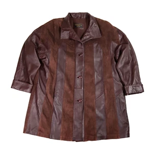 Leonardos Canada Coat XXL Brown Striped Leather Suede Vintage Chest 50" L38" - Picture 1 of 16