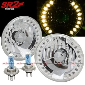 Universal 7" pulgadas Redondo Ámbar LED DRL Conversión Cromo Transparente Faros Vidrio - Imagen 1 de 2