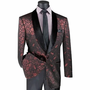 VINCI Men's Ruby Red Metallic Floral 1 Button Regular Fit Sport Coat Blazer NEW - Picture 1 of 3