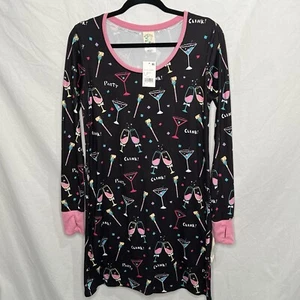 NWT Nite Nite Munki Munki Pajama Sleep Dress Holiday Clink Black Party Women's M - Picture 1 of 11