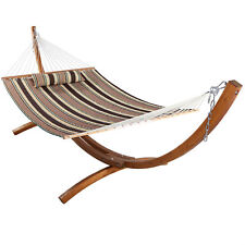 2-Person Quilted Hammock with Curved Wooden Stand - Sandy Beach by Sunnydaze