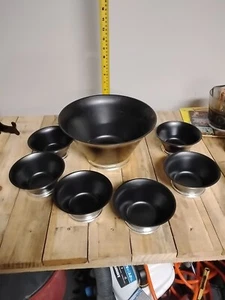 Vtg Mid Century Ranger Ware Black Silver Plastic 7 pcs Salad Bowl Serving Set - Picture 1 of 8