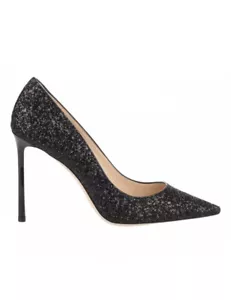 JIMMY CHOO Romy Black Glitter Heels - Sz. 39 - Picture 1 of 6